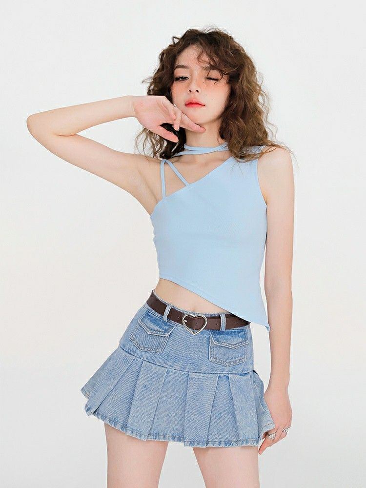 chân váy jean mặc với áo gì