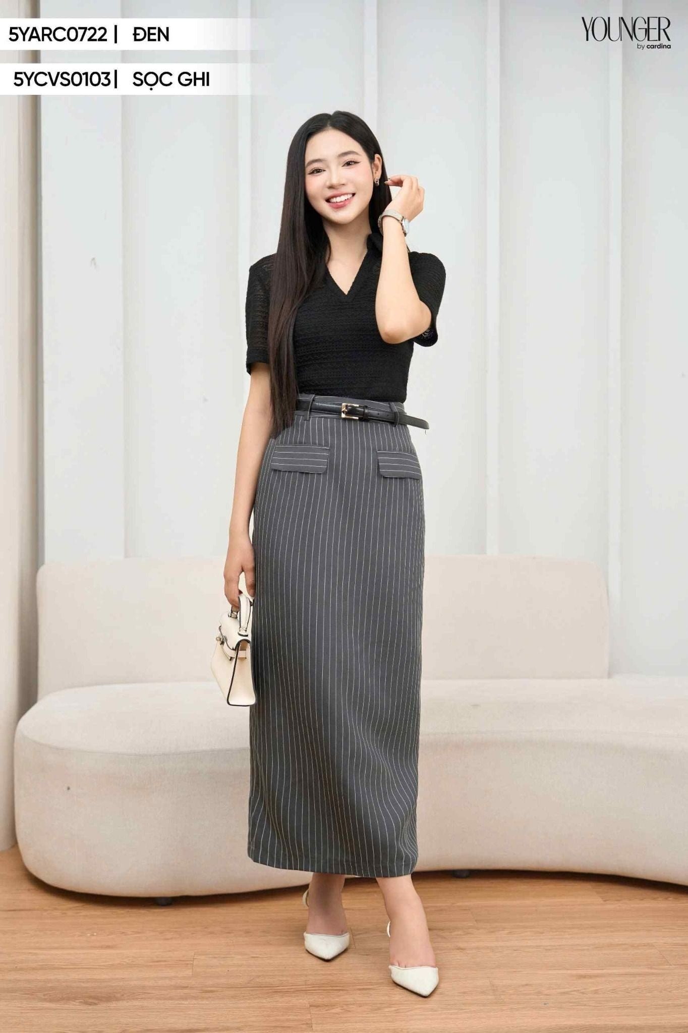 Chân váy xám mặc với áo màu gì?