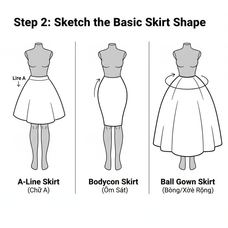 Giai đoạn 2: Vẽ các loại váy phổ biến