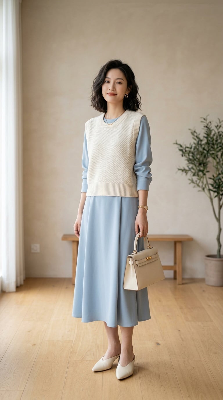 Phối xanh pastel cùng màu kem