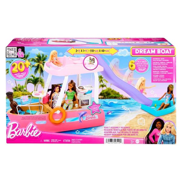 Barbie Pink Dream Boat Playset HJV37 — thuyền màu hồng và phụ kiện đi biển