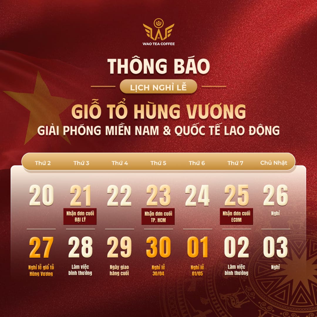 LỊCH NGHỈ GIỖ TỔ HÙNG VƯƠNG - 30/04 - 01/05