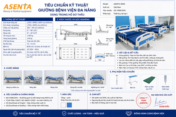 tiêu chuẩn kỹ thuật giường bệnh viện đa năng trong hồ sơ mời thầu