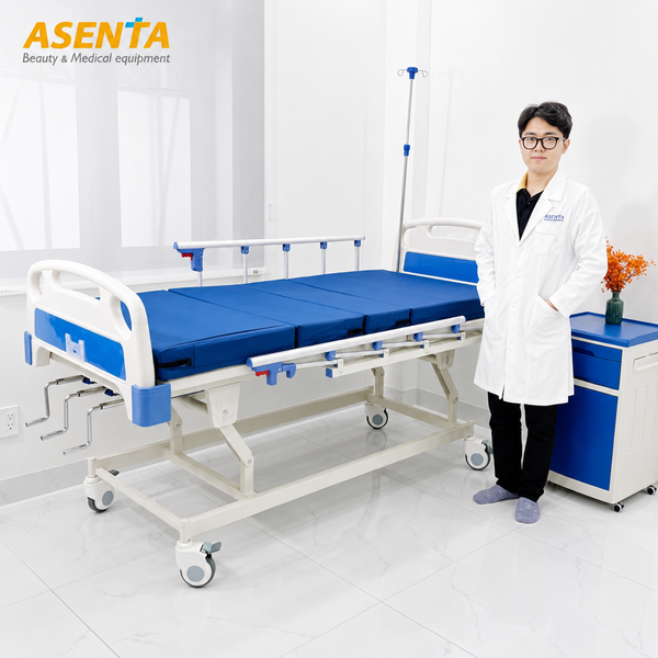 giường bệnh nhân y tế 3 tay quay có bô vệ sinh
