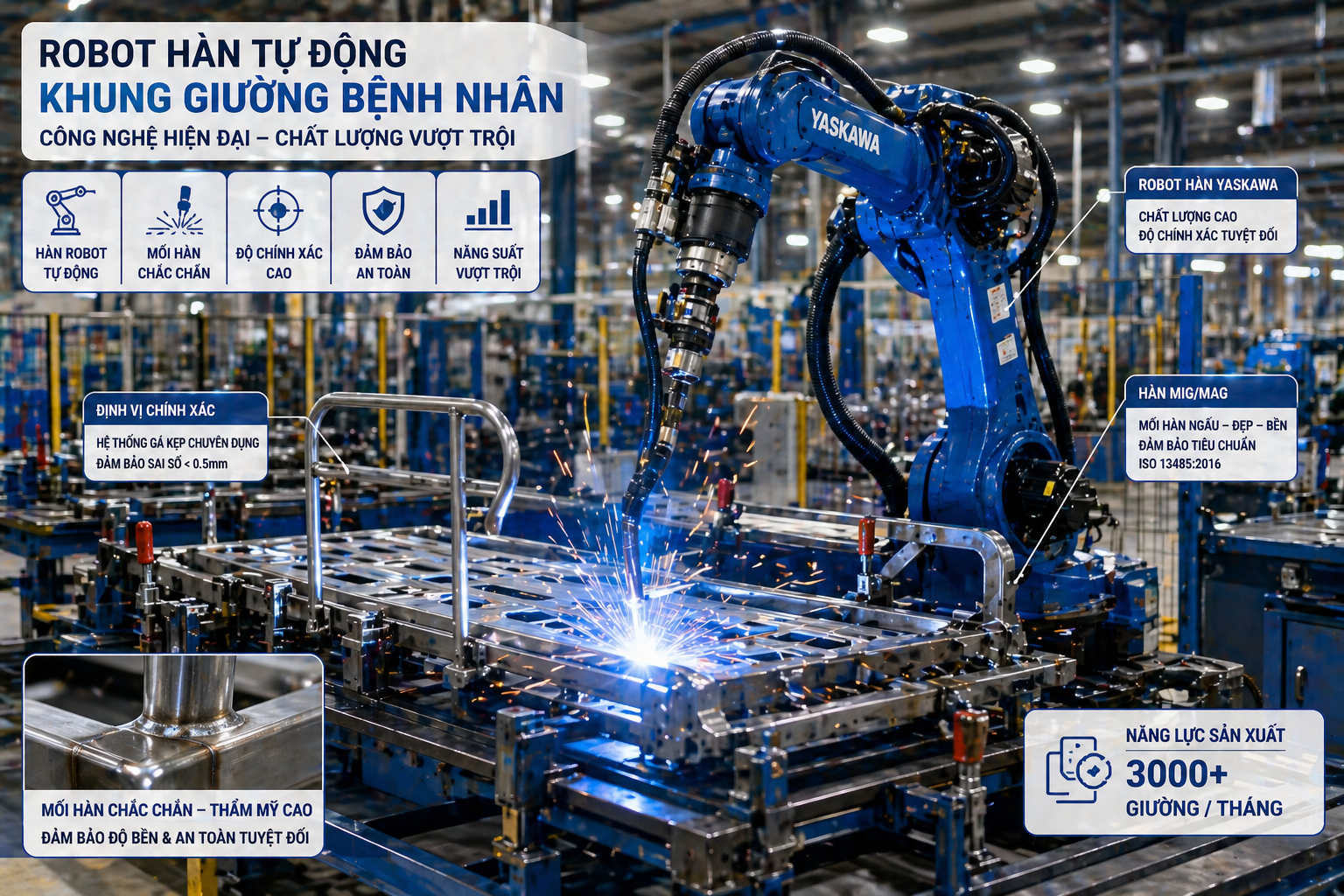 Giường bệnh nhân được hàn bằng robot cho độ chính xác cao