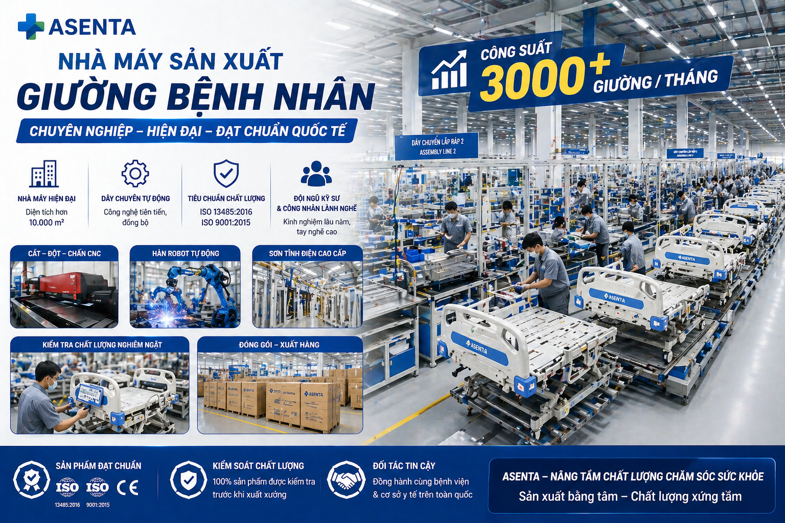 Nhà máy sản xuất giường bệnh nhân đã được tự động hóa lên đến 80%