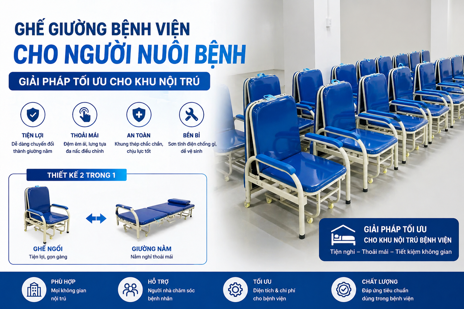 Ghế giường bệnh viện đa năng dành cho người nuôi bệnh