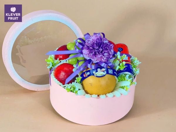 Lẵng Quà 599k Trái Cây Mix Hoa Lụa Tone Hồng