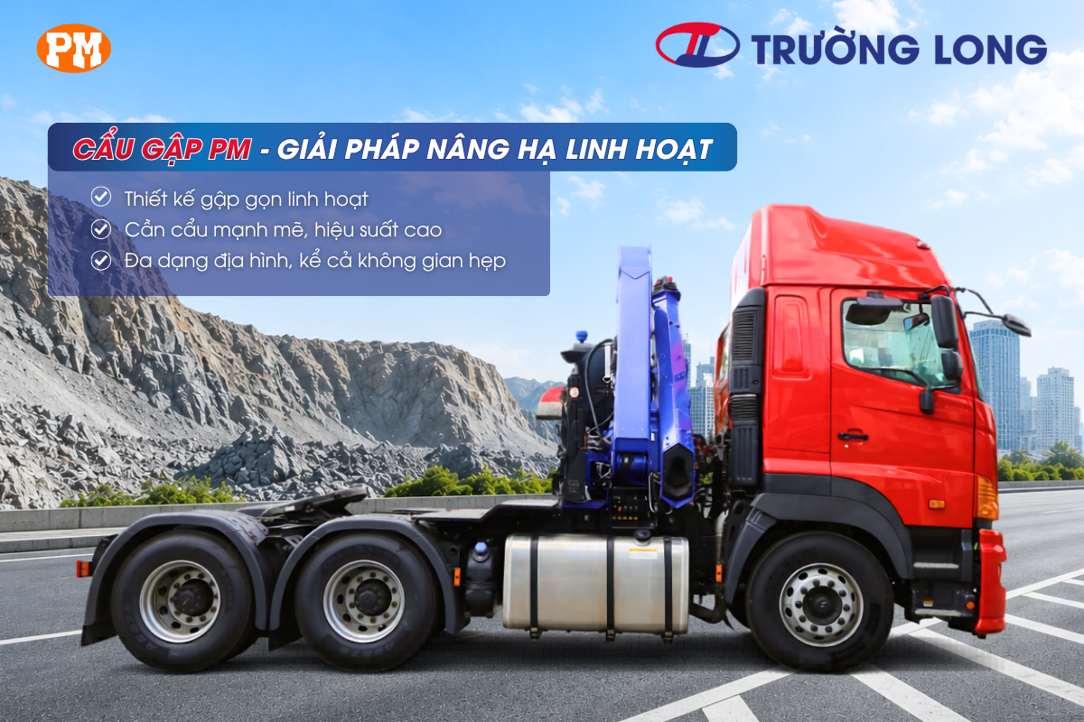 Cẩu gập PM chuẩn Ý lắp trên xe Hino