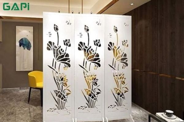 bình phong họa sen IG489