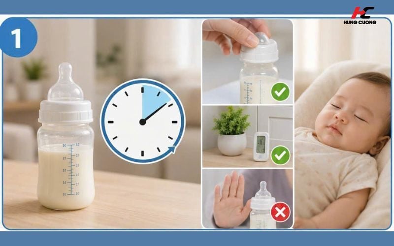 Sữa công thức pha để ngoài được tối đa 2 giờ