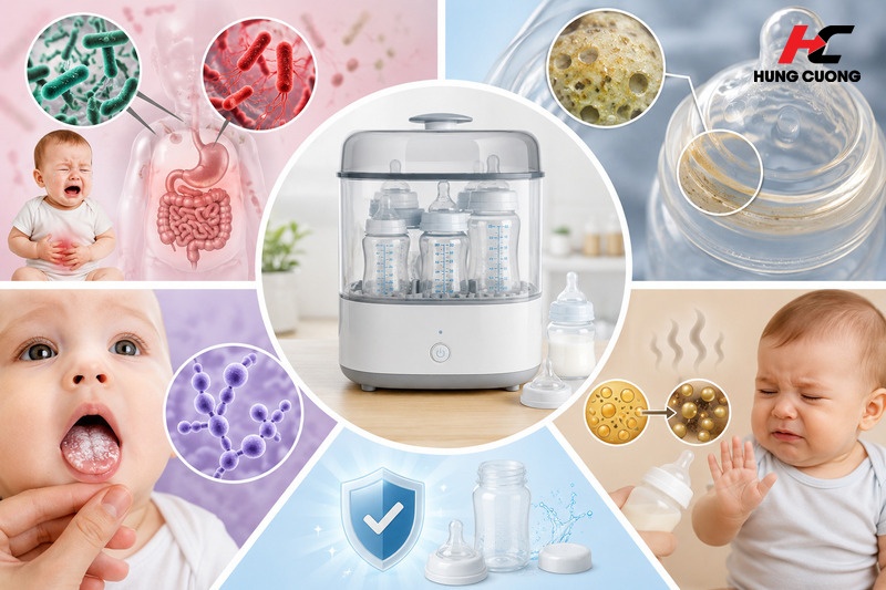 Các nguy cơ ảnh hưởng đến sức khỏe của bé khi mẹ không tiệt trùng bình sữa đúng cách