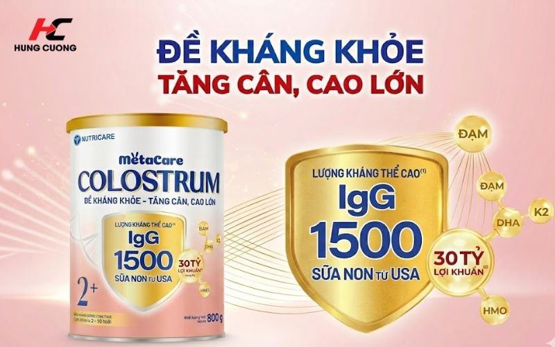 Sữa bột Metacare Colostrum 2+ giúp tăng cường đề kháng cho bé