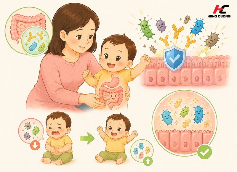 IgG bảo vệ hệ tiêu hóa non nớt của bé khỏi sự tấn công của hại khuẩn