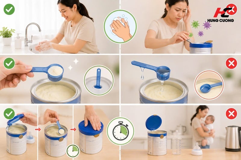 Quy tắc vệ sinh tuyệt đối khi thực hiện thao tác pha sữa cho con