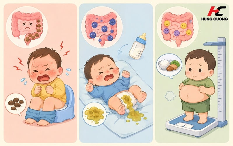 Bé bị táo bón, tiêu chảy, bụng chướng to nhưng không tăng cân là dấu hiệu bé đang thiếu hụt Probiotics và Prebiotic