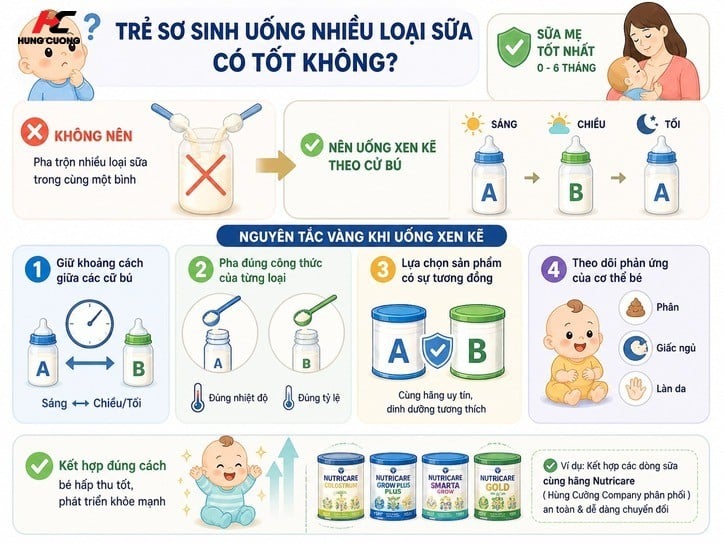 Trẻ sơ sinh uống nhiều loại sữa có tốt không? (Hình ảnh được tạo bởi AI)