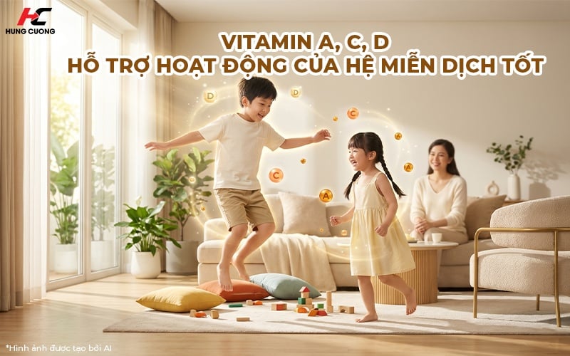 Vitamin A, C, D tăng hệ miễn dịch tốt cho bé vui chơi