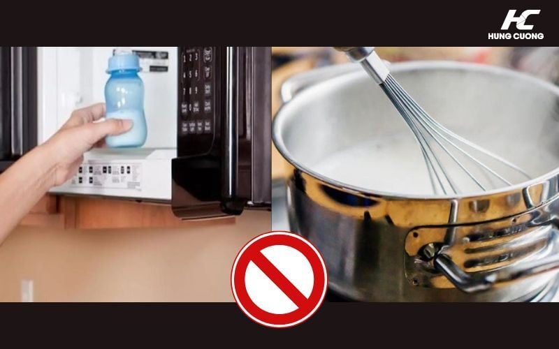 KHÔNG dùng lò vi sóng để hâm sữa - KHÔNG đun lại sữa trực tiếp trên bếp
