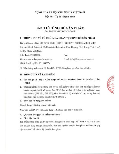 HSTCB. HẠT NÊM THỊT HẦM VA XƯƠNG ỐNG ÔNG TÁO GOLD 2025