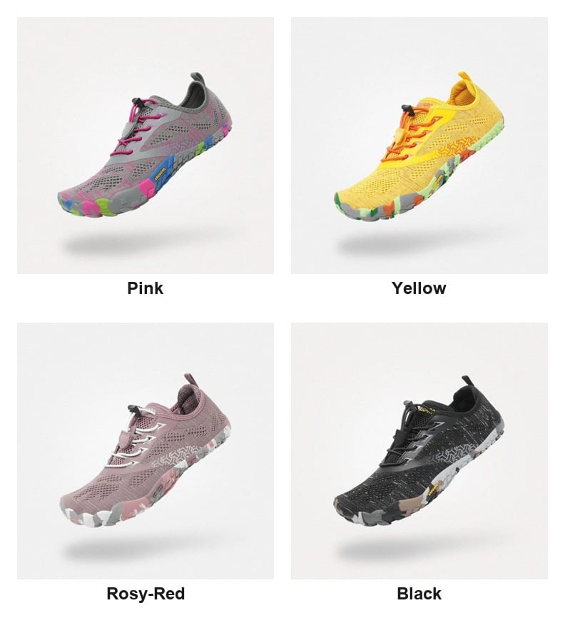 Bốn màu giày barefoot Saguaro Smart II: Pink, Yellow, Rosy-Red và Black