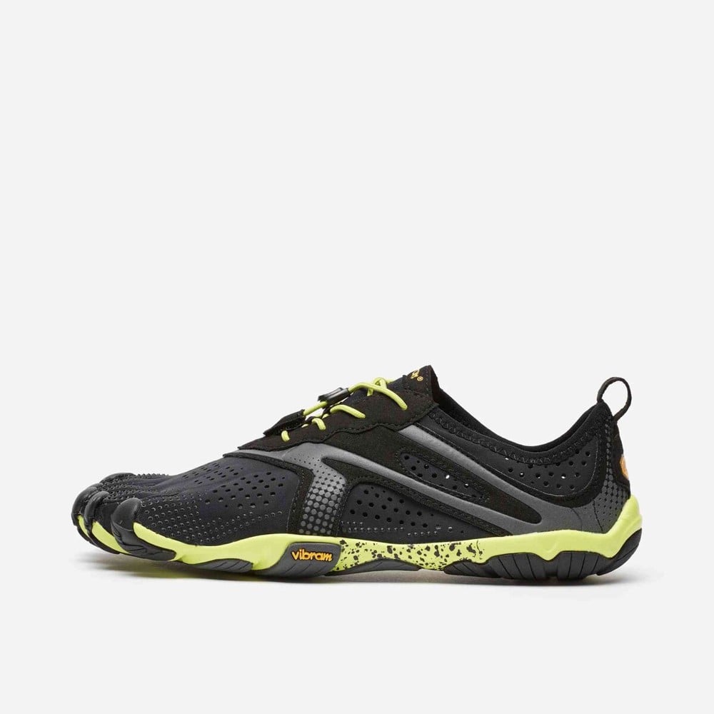 Giày Vibram FiveFingers V-Run đen phối vàng với thiết kế 5 ngón tách rời