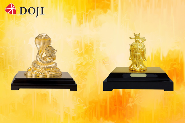 Tượng vàng phong thủy của DOJI gồm Kim Tỵ Rước Lộc và Thần Tài Phúc Lộc giúp người sinh năm Ất Sửu thu hút tài lộc