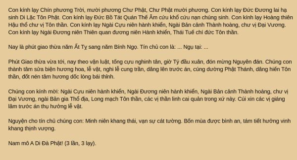 Văn khấn Giao Thừa ngoài trời