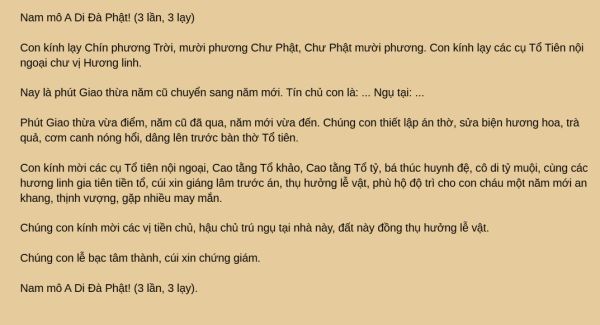 Văn khấn Giao Thừa trong nhà