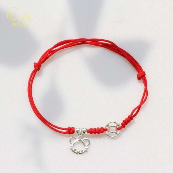 Vòng chỉ đỏ mix charm vàng/bạc