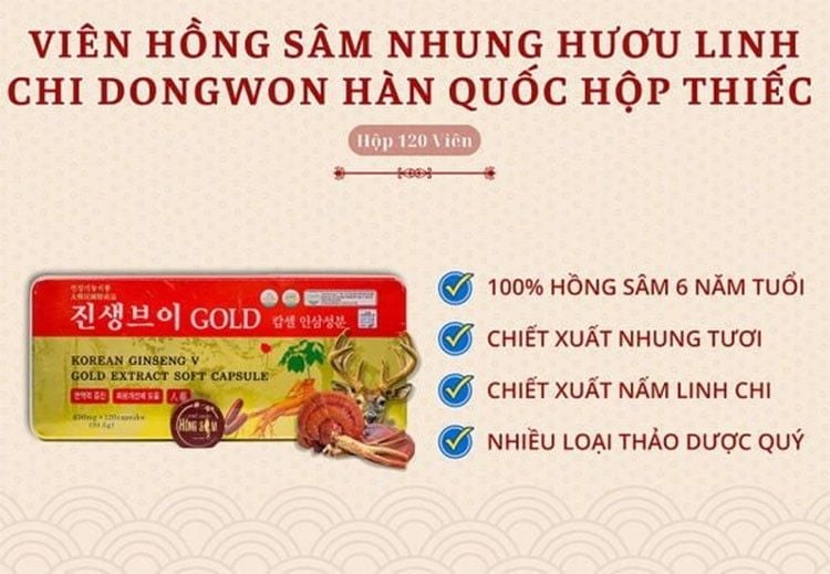 Viên Hồng Sâm Nhung Hươu Linh Chi Hộp Thiếc 120 Viên