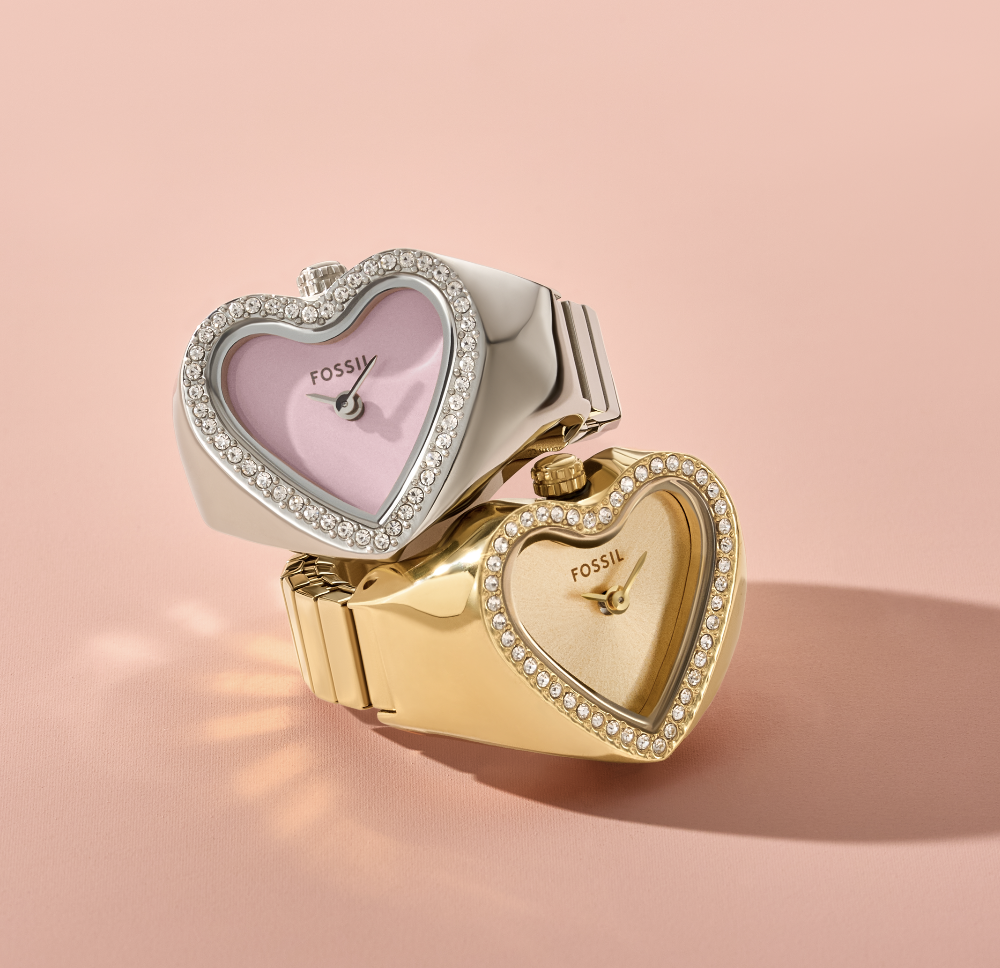 nhẫn đồng hồ Fossil mặt hình trái tim
