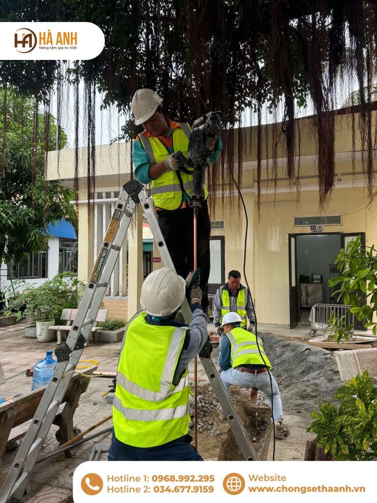 Đóng cọc tiếp địa chống sét trực tiếp cho bệnh viện tại Thái Bình theo đúng tiêu chuẩn kỹ thuật