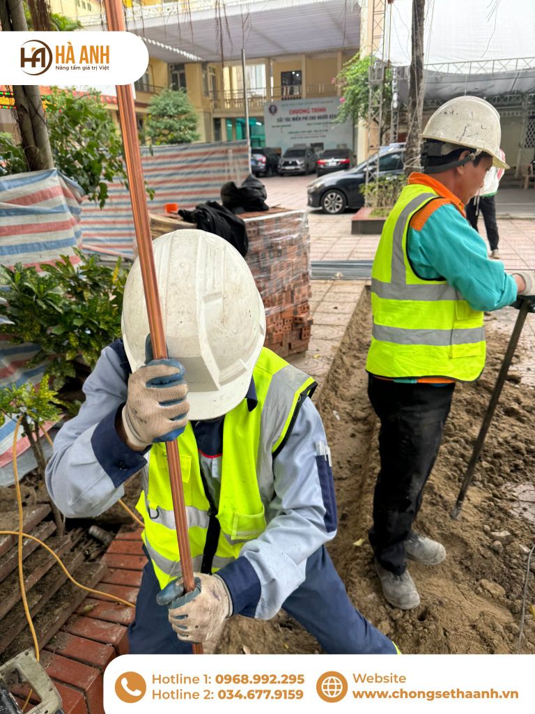 Đóng cọc tiếp địa chống sét trực tiếp cho bệnh viện tại Thái Bình theo đúng tiêu chuẩn kỹ thuật