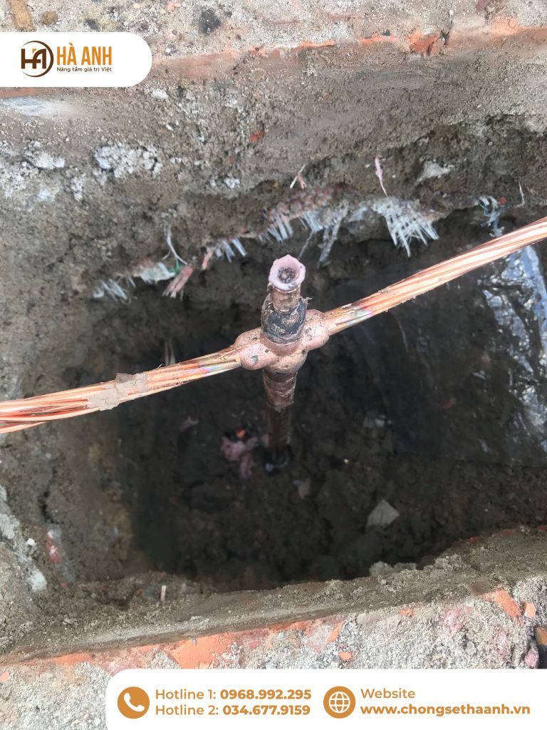 Hàn hóa nhiệt dây tiếp địa và cọc thép mạ đồng tại bệnh viện Nội tiết Thái Bình