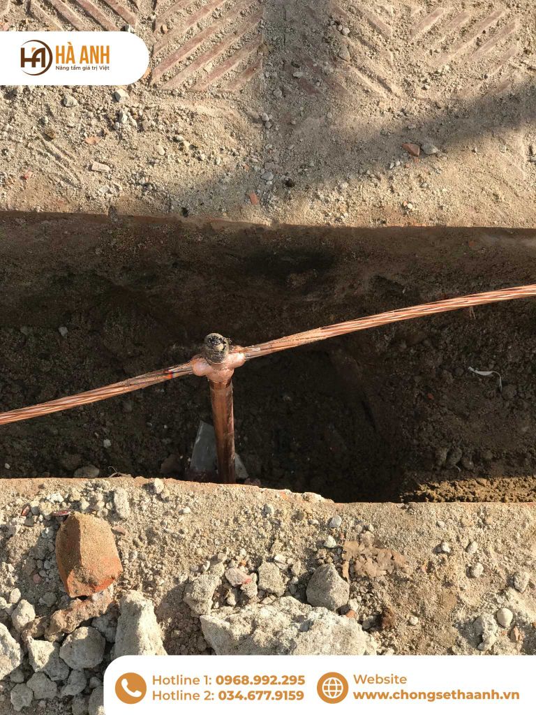 Hàn hóa nhiệt dây tiếp địa và cọc thép mạ đồng tại bệnh viện Nội tiết Thái Bình