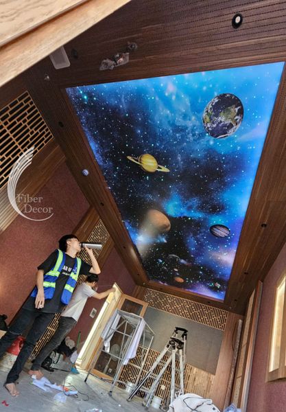 Trần sao phòng karaoke kết hợp tấm căng xuyên sáng tạo hiệu ứng dải ngân hà