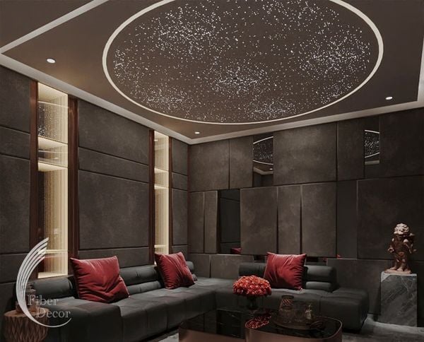 Trần sao phòng karaoke hình tròn tinh tế với ánh sáng trắng ấm áp