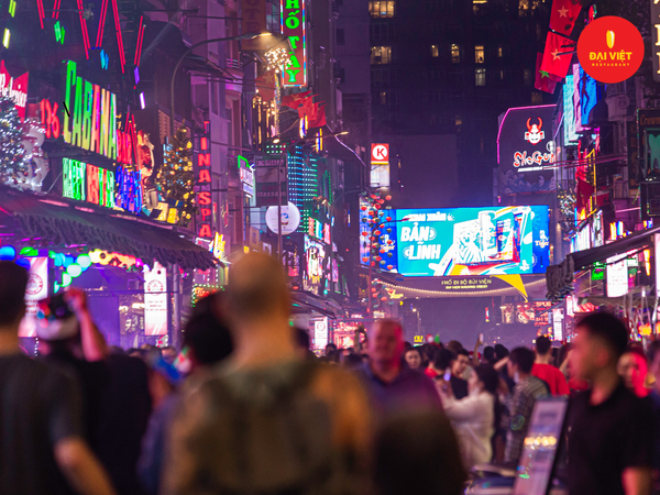 Bui Vien Street, sparkles with lights at night and is bustling with tourists
