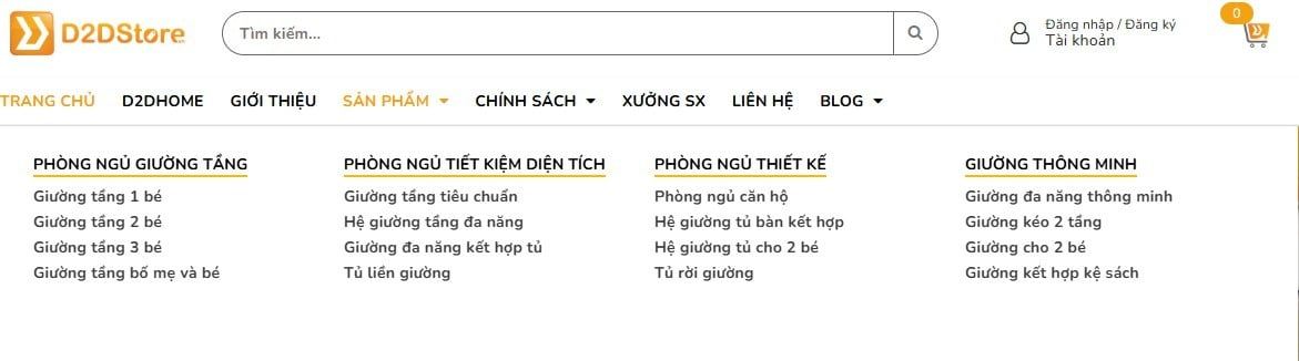 Danh mục sản phẩm tại website D2dstore.vn