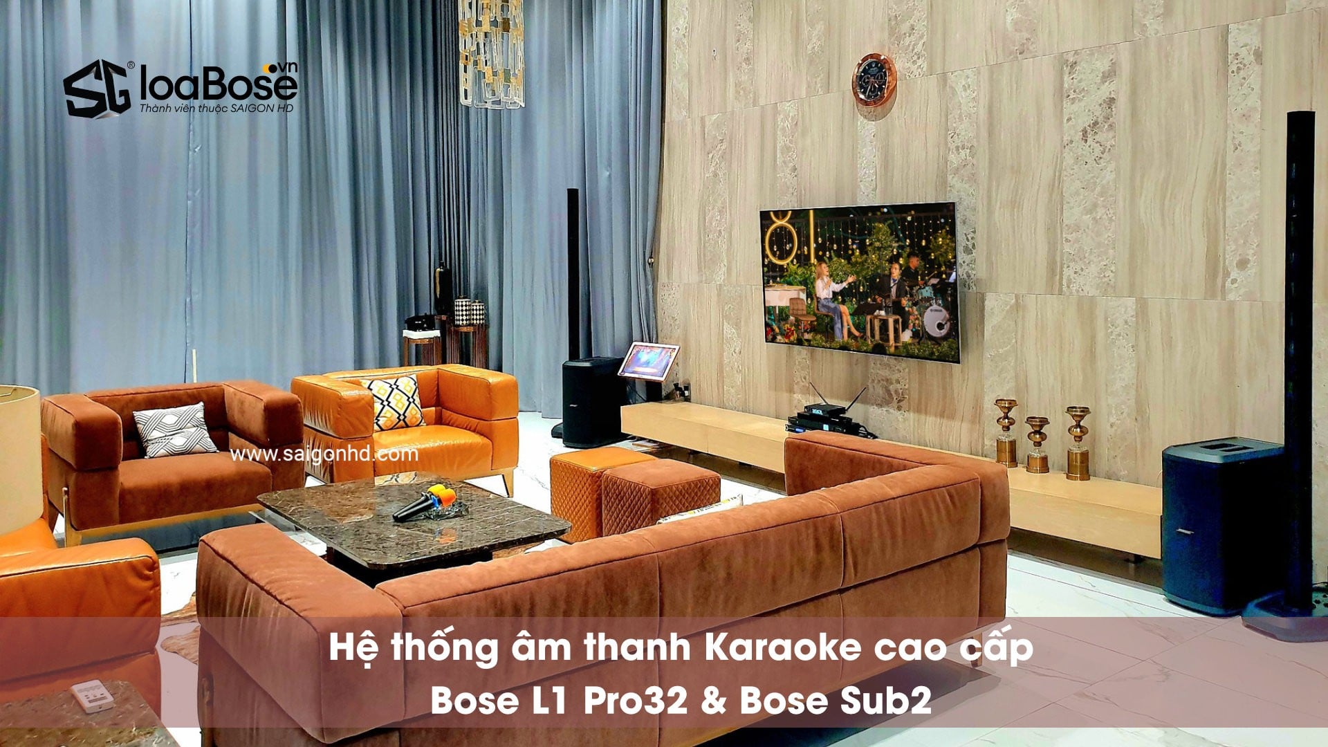 Hệ thống âm thanh Karaoke chuyên nghiệp Bose L1 Pro32 và Bose Sub2 cho biệt thự cao cấp