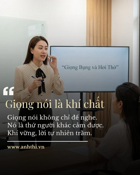 giọng nói khí chất được MC Anh Thi truyền đạt cách tỉ mỉ cho học viên học luyện giọng nói