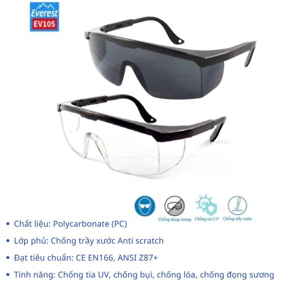 Kính bảo hộ chống đọng sương Everest EV105 tại Quảng Ninh