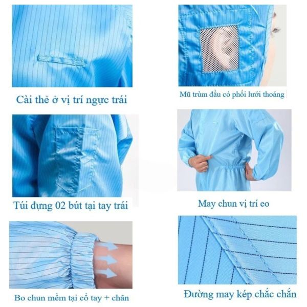 Thiết kế, cấu tạo của quần áo bảo hộ chống tĩnh điện tại KCN Quảng Ninh