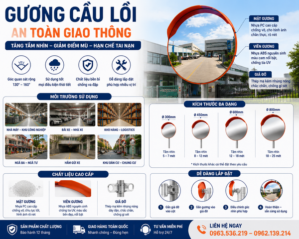 Gương cầu lỗi cảnh báo an toàn khu vực tầm nhìn bị che khuất