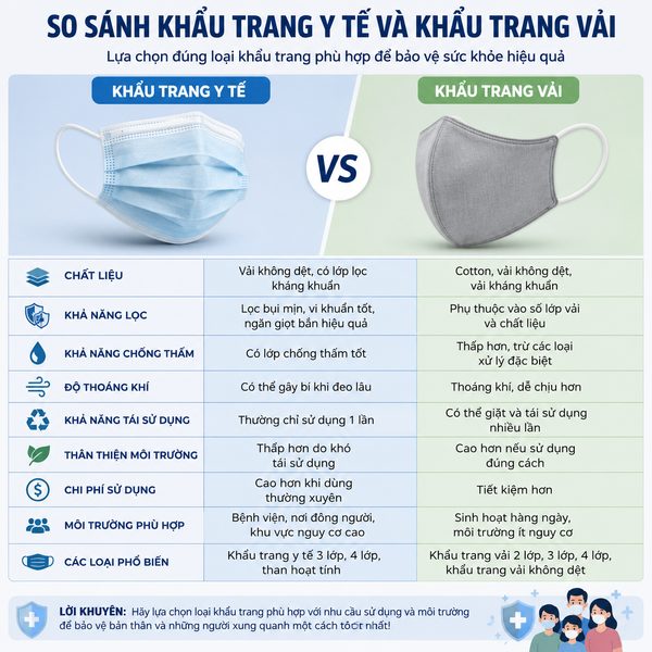 So sánh khẩu trang vải và khẩu trang y tế