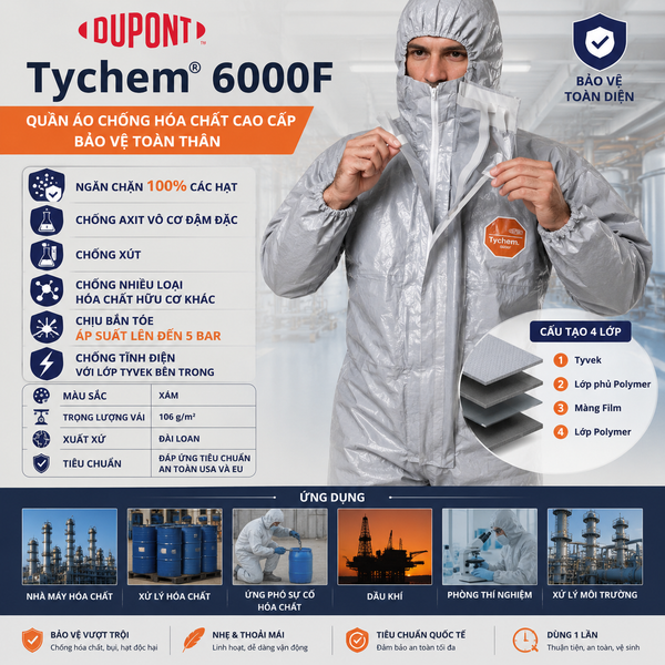 Quần áo chống hóa chất DuPont Tychem 6000F