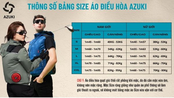 Bảng size áo điều hòa Azuki chính hãng