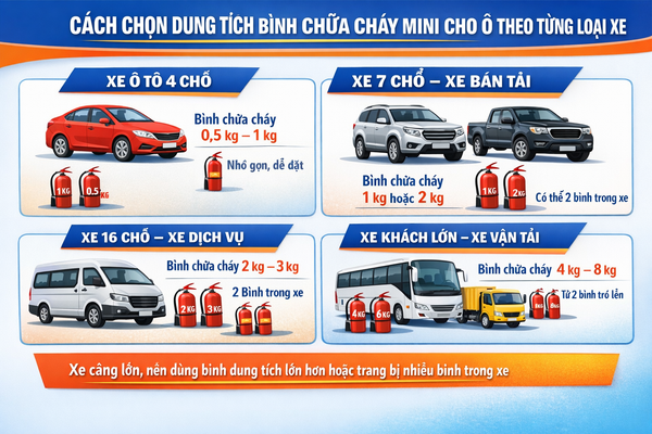 Chọn loại bình chữa cháy cho xe ô tô