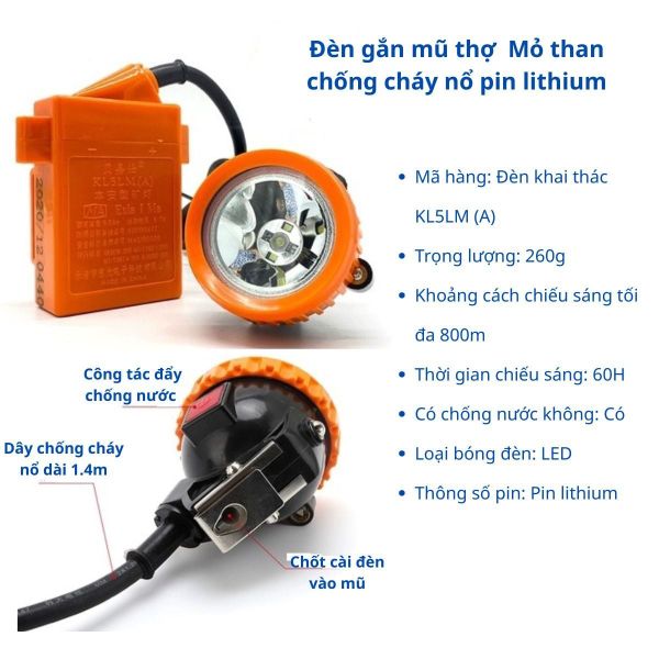 Đèn thợ mỏ gắn mũ bảo hộ chống nước chống cháy nổ